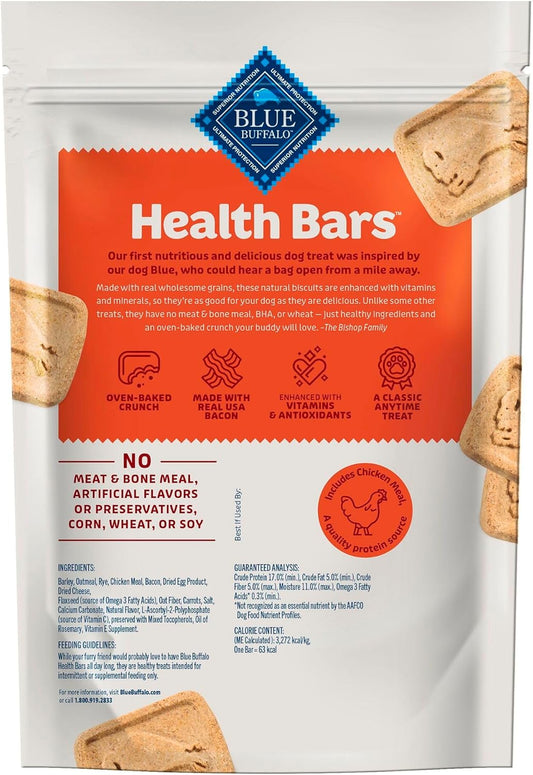 Blue Buffalo Health Bars Crunchy Dog Biscuits, Oven-Baked With Natural Ingredients, Bacon, Egg & Cheese , 16-oz Bag - USA IMPORT -