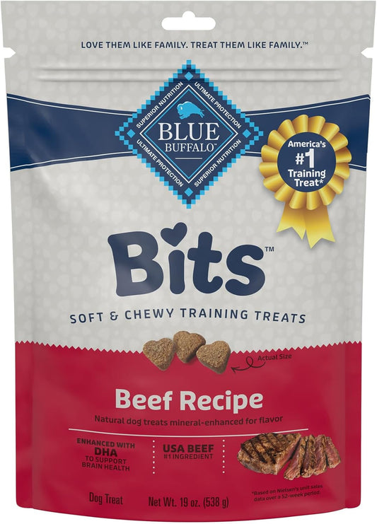 Blue Buffalo Bits Soft Dog Treats for Training, Made With Natural Ingredients & Enhanced with DHA, Beef Recipe, 19-oz Bag - USA IMPORT -