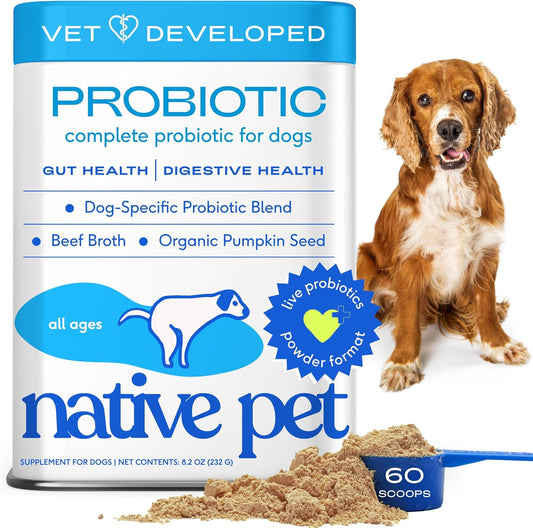 Native Pet Probiotics for Dogs - Dog Probiotics Powder for Digestive Health, Gut Support, & Immune Boost – Vet-Formulated Powder for Maximum Potency with Digestive Enzymes & Prebiotics - 60 Scoops - USA IMPORT -