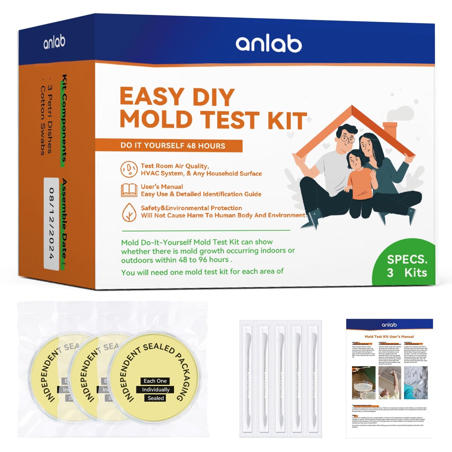 anlab™Mold Test Kit for Home - Do It Yourself Home Mold Detector | Test HVAC System | Home Surfaces | Indoor Air Quality Testing Kit - Identification Guide Included - Sealed Separately