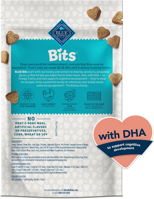 Blue Buffalo Bits Soft Dog Treats for Training, Made With Natural Ingredients & Enhanced with DHA, Turkey Recipe, 4-oz Bag - USA IMPORT -